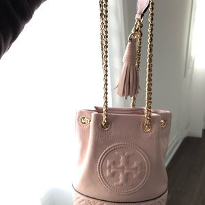 Tory burch mini fleming bucket bag in light pink